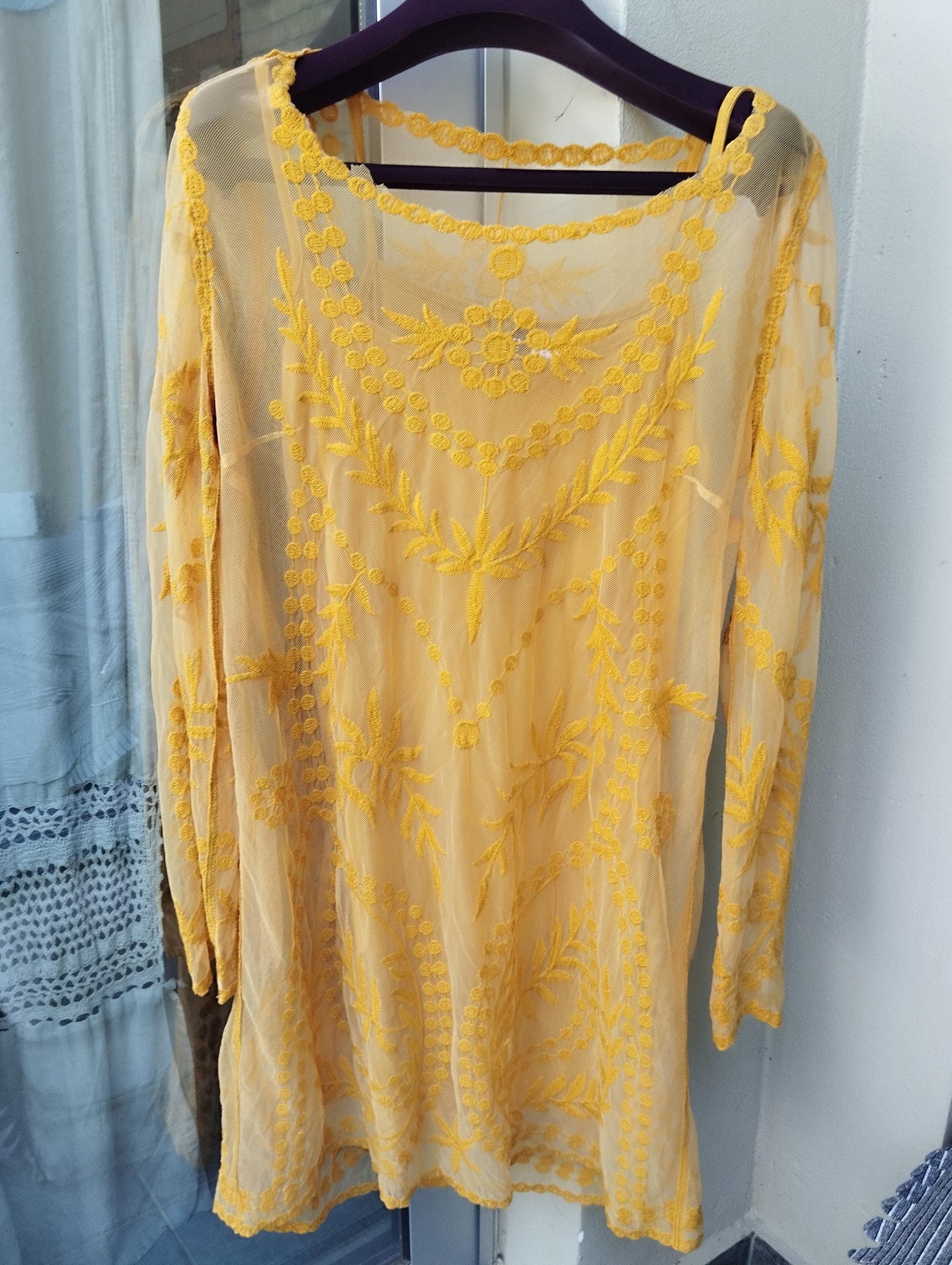 mustard yellow lace top