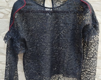 Black Lace Long Sleeve Blouse M