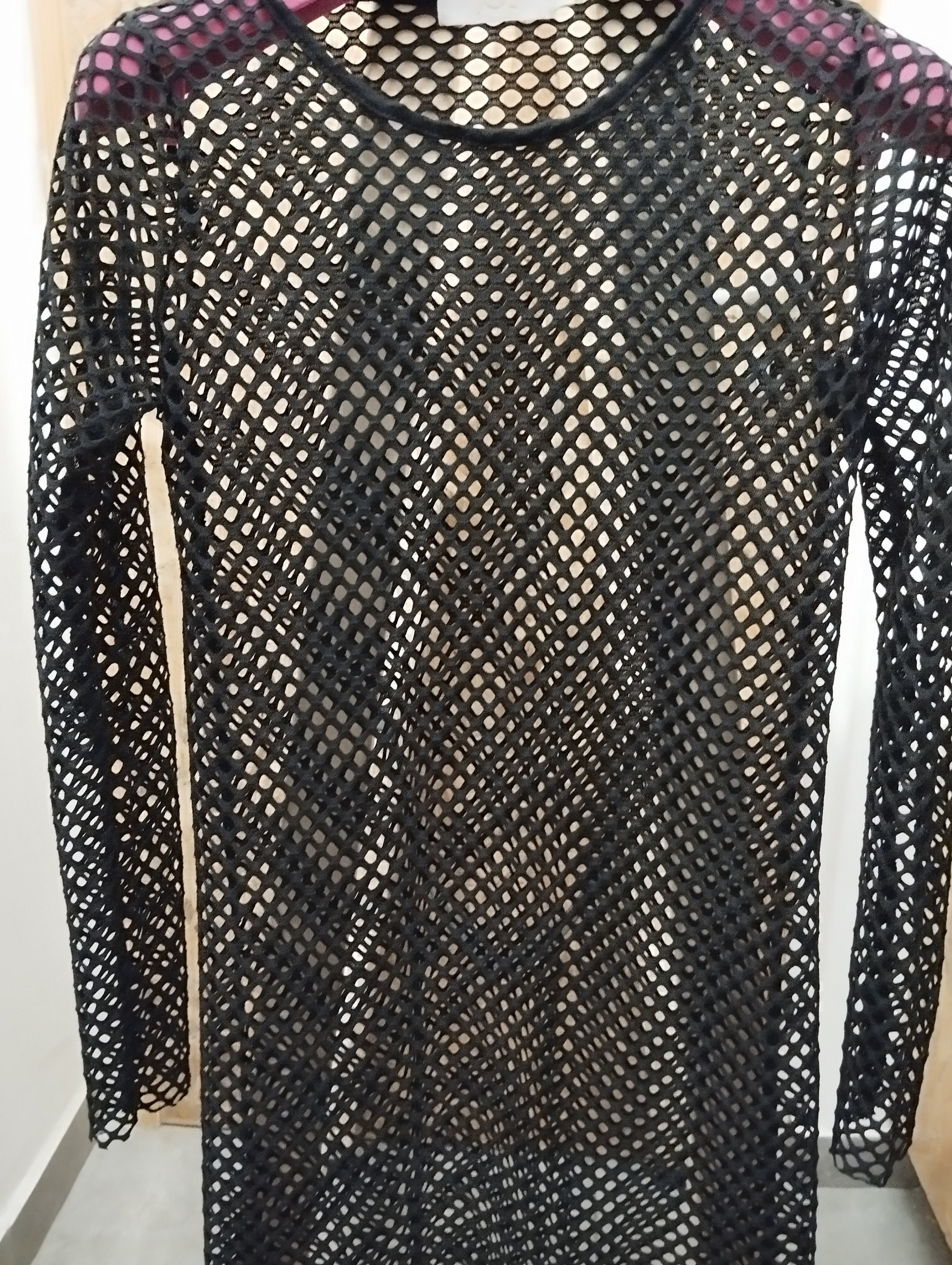 black lace turtleneck mini dress Sexy Black Tie Front Fishnet Mini Dress  Silver Legs