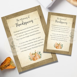 Poema de Ação de Graças para impressão | Decoração de Ação de Graças | Mesa de Ação de Graças | Festa de Ação de Graças | Poema para impressão | Download digital