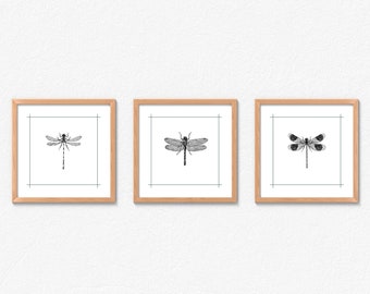 Dragonfly Wall Art | Printable Set of Three Wall Art | Dragonfly Art | Digital Download | Dragonfly Print | Dragonfly Decor