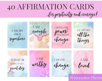 Printable Watercolor Affirmation Cards | Positive Affirmations | Self Care Cards | Law of Attraction | Digital Download | Watercolor Cards