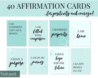 Printable Affirmation Cards | Positive Affirmations | Self Care Cards | Law of Attraction | Digital Download | Teal Blue Colour