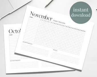 Monthly Habit Tracker | Printable Habit Tracker | Habit Log | Goal Planner | Daily Tracker | Digital Download