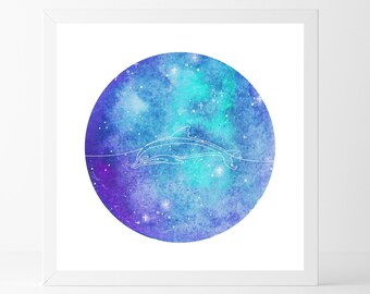 Dolphin Wall Art | Printable Dolphin Art | Dolphin Wall Decor | Dolphin Art Print | Galaxy Wall Art | Digital Download