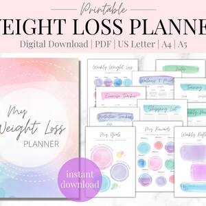 | Van De Planoloog Afslanken Afdrukbare gewichtsverlies grafiek | Fitness Journaal | Wellness Planner | | Gewoonte Tracker