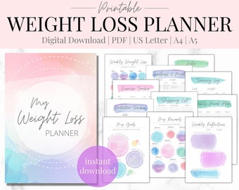Weight Loss Planner | Printable Weight Loss Chart | Fitness Journal | Wellness Planner | Goal Planner | Habit Tracker