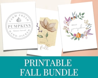 Set of 3 Fall Prints | Printable Fall Bundle | Farm Fresh Pumpkins | Hello Fall Print | Fall Wreath | First Day of Fall | Bundle Deal