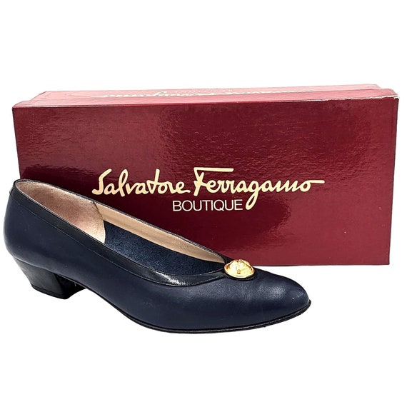 Vintage Salvatore Ferragamo Womens 8 Navy Blue It… - image 1