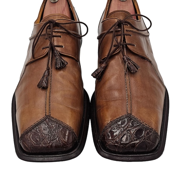 Vintage Paolo De Marco Men's Size 15 Brown Crocodile Leather Dress Shoes Oxfords
