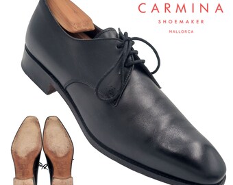 Carmina Shoemaker Luxury Mens 8 Black Calf All-Leather Dress Shoes Derby Oxfords