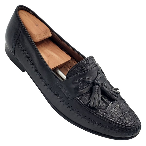 Vintage Exotic Bruno Magli Men's 8 Italian Black Crocodile Alligator Dress Shoes