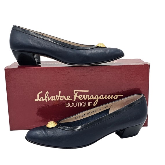 Vintage Salvatore Ferragamo Womens 8 Navy Blue It… - image 9