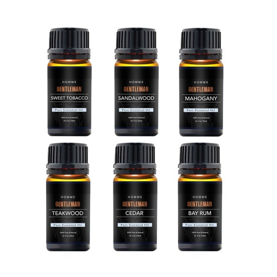 Gentlemen's Set of 6 Premium Grade Fragrance Essential Oil Gift Set Sweet  Tobacco, Sandalwood, Mahogany, Teakwood, Cedar, Bay Rum 10ml 