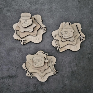 Laser Cut Set of 3 Wooden Snowman, Wood Craft, Snowman Cutout, Christmas Wood Blank, Snowman Craft Blanks, Snowman DIY Crafts