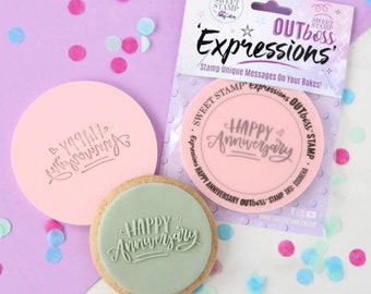 Happy Anniversary Outboss Expressions, Anniversary Outbosser, Anniversary Favor and Treat, Mini 60mm, Fondant Anniversary Cupcake Topper