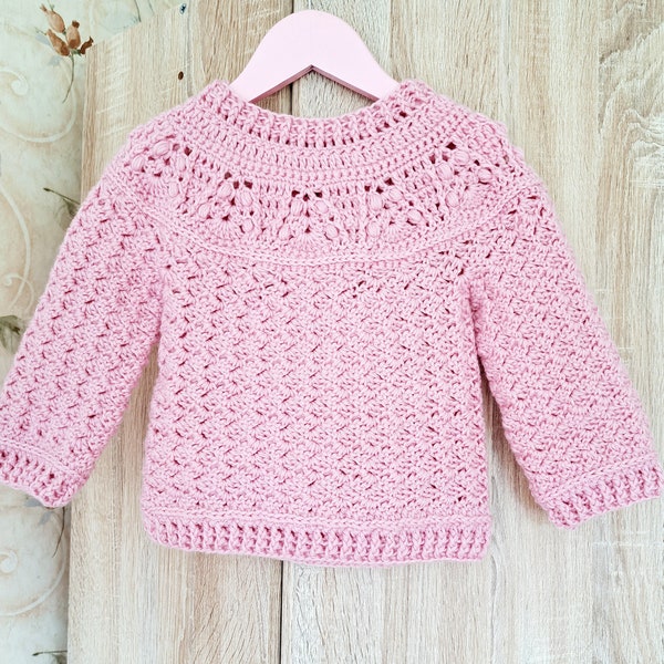 Crochet pattern Roselyn Sweater, Girls sweater pattern, Crochet patterns,  Sizes 1 years up to 8 years