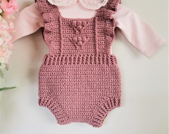 Crochet pattern Baby Romper - &quot;Bella Romper&quot;   - Bobble Romper pattern - Sizes: 0-3 months, 6-9 months, 9-12 months, In English only!