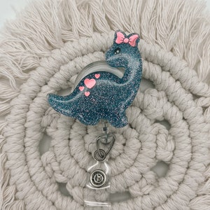 Brontosaurus Badge Reel, Glitter Badge Reel, Retractable Badge Reel, Medical ID Holder, Medical Badge Pull, Medical Badge, Dinosaur Badge