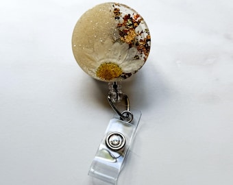 Floral Badge Reel, Retractable Medical ID Holder