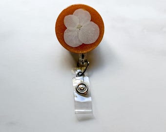 Floral Resin Badge Reel, Gold Glitter ID Holder, Retractable Nurse Accessory