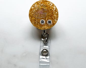 RN Floral Badge Reel, Retractable Swivel Alligator Clip