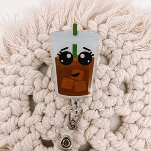 Iced Coffee Badge Reel, Glitter Badge Reel, Retractable Badge Reel, Medical ID Holder, Coffee Badge Pull, Medical Badge Reel, Iced Coffee ID