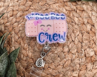 Boo Boo Crew Glitter Badge Reel, Retractable Medical Holder