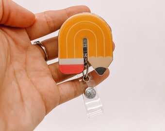 Pencil Badge Reel, Glitter Badge Reel, Retractable Badge Reel, Teacher ID Holder, Summer Badge Pull, Teacher Badge Reel, Pencil ID Badge