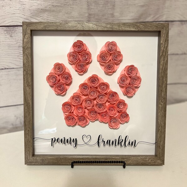 Cat Paw Print Paper Flower Shadow Box, Paper Flower Shadow Box, Pet Name Shadow Box, Gifts With Pet Names, Custom Shadow Box, Pet Gifts