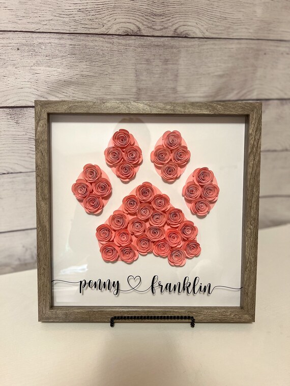 Cat Paw Print Paper Flower Shadow Box Paper Flower Shadow Box