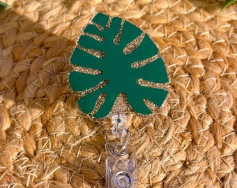 Monstera Badge Reel, Retractable Swivel Alligator Clip