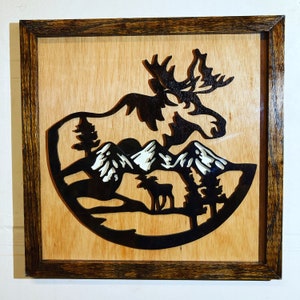 Moose Mountain Wood Art: Oak Framed Plywood Decor
