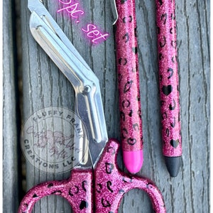 Shear/Light/pen SET | Glitter Medical Bandage scissors 7.5 inches|trauma shear holder| Steel Blades, personalized trauma shears,