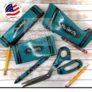Glitter Teacher Supplies,  Desk Set, Personalized Office Supplies, crayon Desk, Teacher Gift, School, Glitter Crayon Stapler, Desk Supplies|