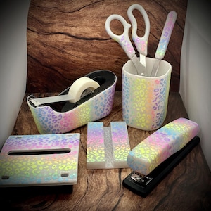 Teacher Supplies, custom Desk Set, Personalized Office Supplies, leopard Desk, Teacher Gift, School, Glitter Stapler, Desk Supplies|
