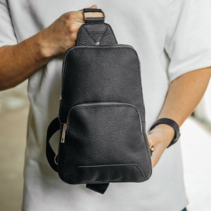 Leather sling bag, Mini crossbody bag, Mens sling bag, Mens crossbody bag