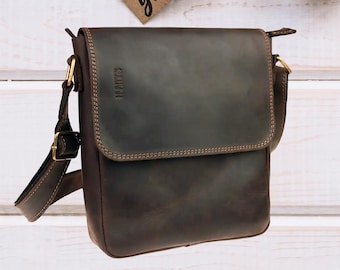 Sac Bandoulière Homme En Cuir Véritable Marron - Taille Moyenne - Style Rétro