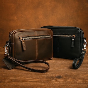 Mens leather clutch, Men zipper wallet, Black clutch wallet, Small bag men
