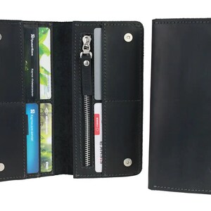 Cartera larga de cuero para hombre Negro, Cartera para hombre, Cartera para hombre hecha a mano, Regalo de cumpleaños para hombre, Carteras de cuero, Monedero de cuero, Cartera de cuero para hombre