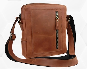 Mens shoulder bag small Light brown, mens crossbody bag, mens leather bag, small crossbody bag, handmade bag, leather sling bag, mens gift