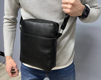 Leather men bag Black, Messenger bag, Genuine leather bag, Leather man bag