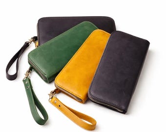 Cartera de mano de piel Crazy Horse para hombre: 12 ranuras para tarjetas y monedero, 4 colores. Cartera de piel para hombre, Cartera de mano de piel, Bolso de mano para hombre.