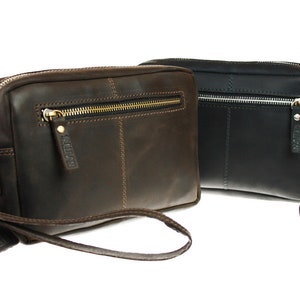 Cartera de cuero para hombre, Cartera con cremallera para hombre, Cartera de mano negra, Bolso pequeño para hombre