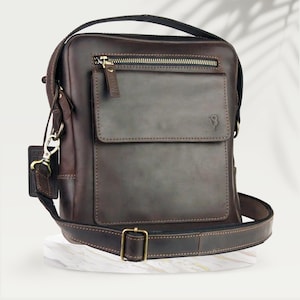 Men leather shoulder bag with handle Brown, Leather handbag, Handmade leather bag, Genuine leather bag, Black leather bag, Leather man bag