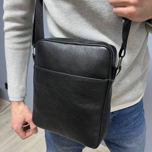 Leather men bag Black, Messenger bag, Genuine leather bag, Leather man bag