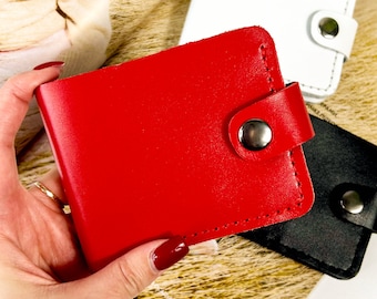 Womens button wallet Red , Minimalist Wallet, wallet women, Handmade wallet, Small leather wallet, Bifold wallet, Womens gift