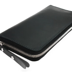 Cartera de piel con cremallera y compartimento para teléfono, Cartera larga, Cartera con cremallera para hombre, Bolso de mano para hombre, Carteras largas para hombre, Cartera para marido