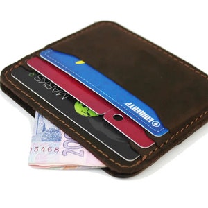 Tarjetero minimalista de 6 compartimentos de piel auténtica, Tarjetero de piel, Cartera fina de piel, Tarjetero