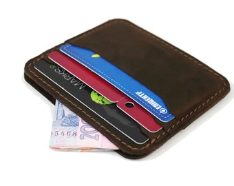 Minimalistic card wallet 6 compartments genuine leather, Leather cardholder, Slim leather wallet, Credit card wallet